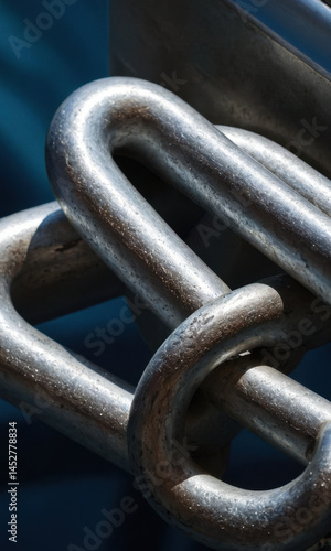 Obraz na płótnie A close-up view of a metal chain on a blue surface, ideal for use in industrial or technology-related contexts w salonie