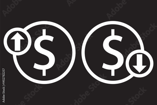 Increase and decrease dollar price icon. Up and down currency arrow sign symbol.