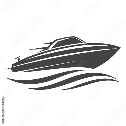 Sleek Black Silhouette of a Powerboat on Water Vector Graphic

