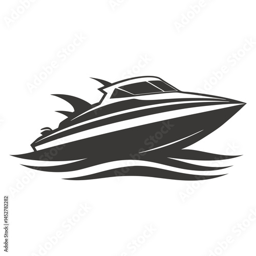 Sleek Black Silhouette of a Powerboat on Water Vector Graphic
