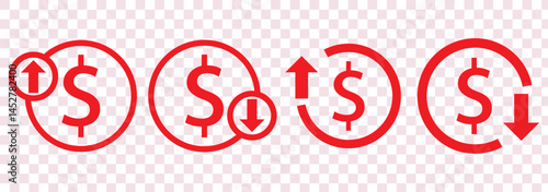 Increase and decrease dollar price icon. Up and down currency arrow sign symbol.