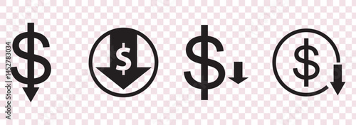 Dollar down icon set. Dollar Symbol. Finance sign. for mobile concept and web design. vector illustration on white background
