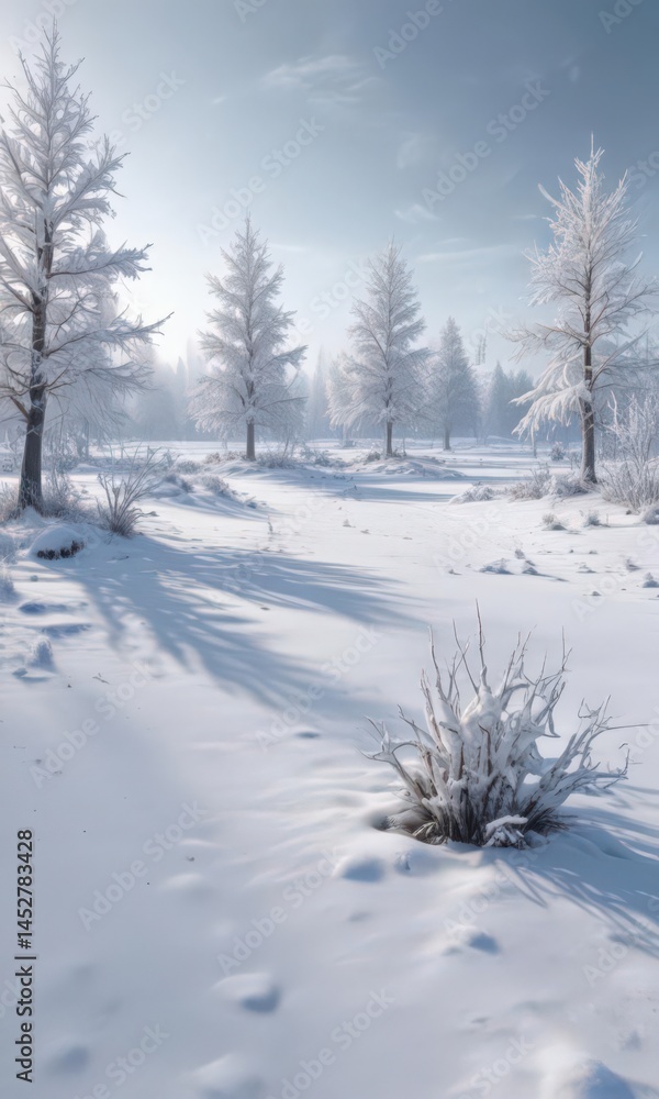Frozen landscape, snow-covered trees, icy plains, snow-covered forest, boreal Frozen landscape, snow-covered trees, icy plains, snow-covered forest, boreal