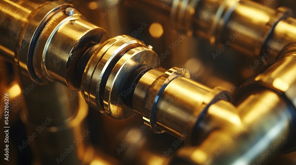 A close-up of high-quality brass pipe fittings, highlighting details and precision with a whimsical twist A close-up of high-quality brass pipe fittings, highlighting details and precision with a whimsical twist