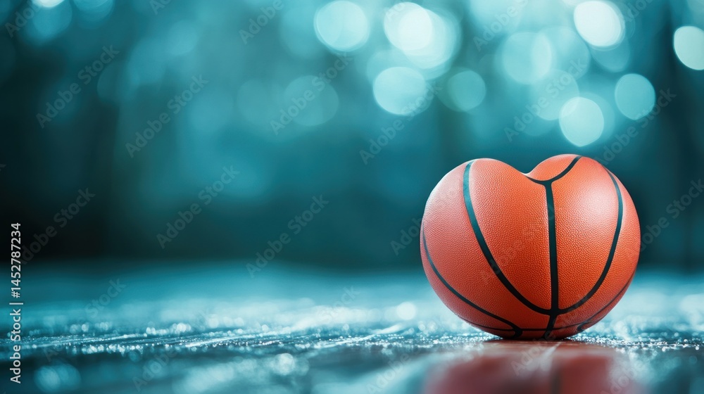 Heart-Shaped Basketball on a Court: A Romantic Sports Image Heart-Shaped Basketball on a Court: A Romantic Sports Image