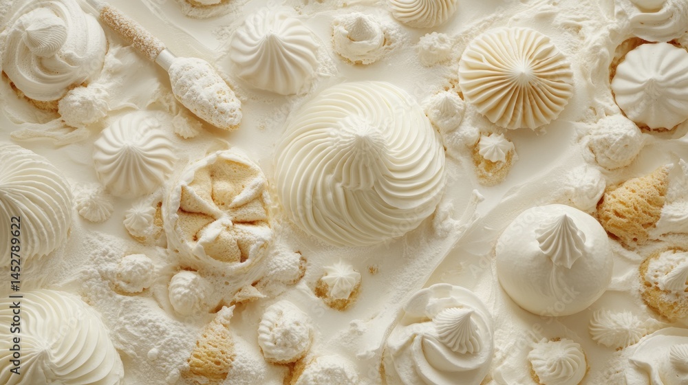 Whimsical White Meringue Dreamland: A Delicate Dance of Creamy Peaks and Swirls Whimsical White Meringue Dreamland: A Delicate Dance of Creamy Peaks and Swirls
