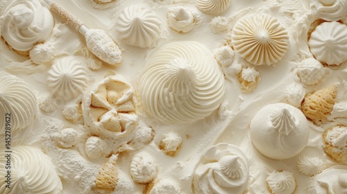Whimsical White Meringue Dreamland: A Delicate Dance of Creamy Peaks and Swirls