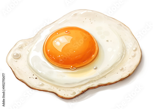 Artistic digital illustration of a fried egg with bright orange yolk