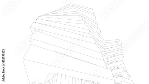 Architectural building 3d drawing on white background