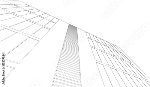 Architectural building 3d drawing on white background