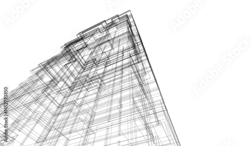 Architectural building 3d drawing on white background