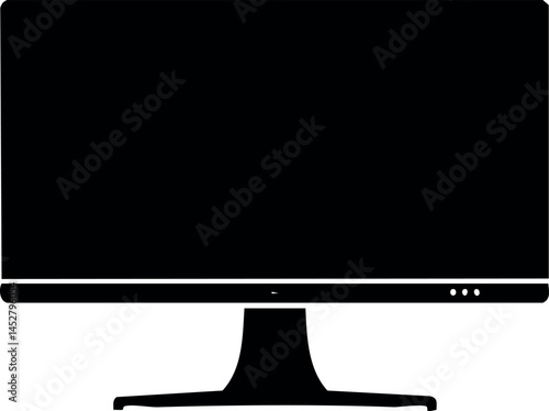Computer Monitor Silhouette Black Vector | Flat PC Monitor Icon Illustration Vector