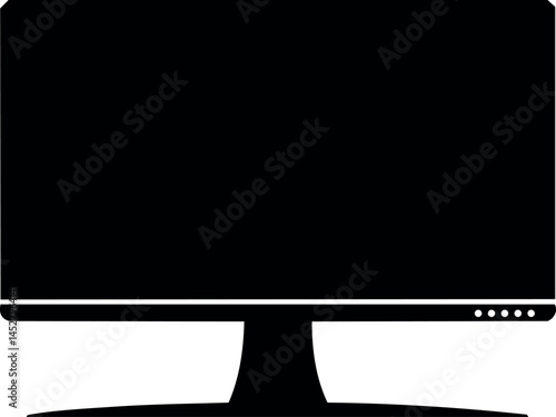 Computer Monitor Silhouette Black Vector | Flat PC Monitor Icon Illustration Vector