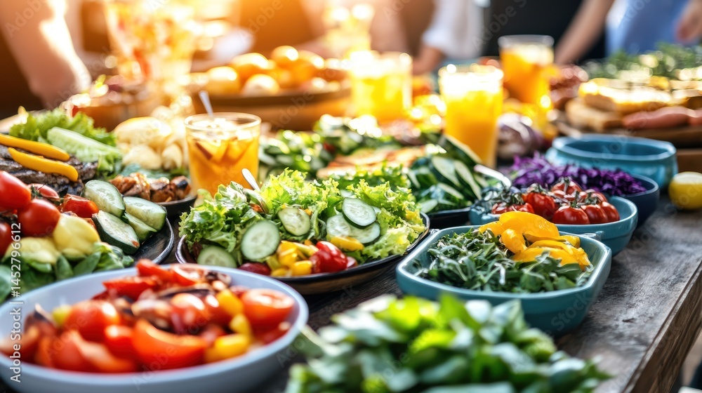Obraz premium Delicious Summer Buffet: A Vibrant Feast of Fresh Produce
