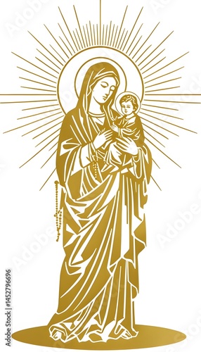 Golden Mary and baby Jesus iconic religious illustration for mobile wallpaper
