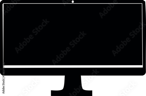 Computer Monitor Silhouette Black Vector | Flat PC Monitor Icon Illustration Vector