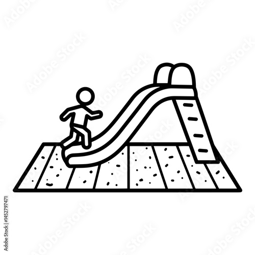 Child playing on a slide with a rubber mat background  