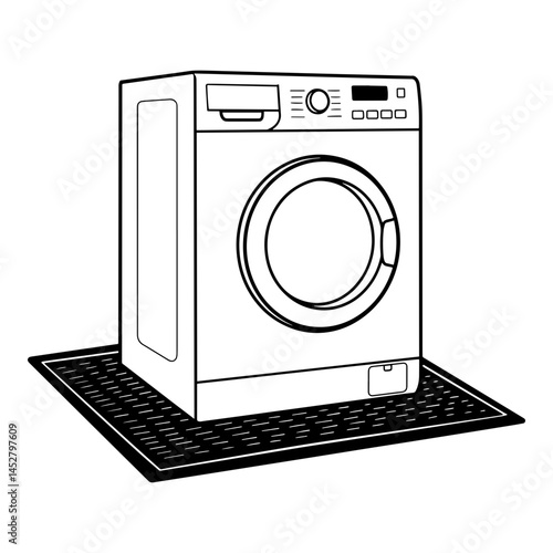 washing machine on rubber mat drawing style monochrome  