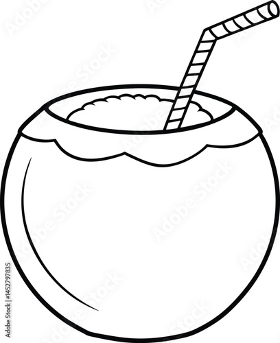 outline drawing coconut drink with straw