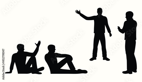 Minimalist Black and White Silhouette Figures in Abstract Composition Representing Social Interaction and Body Language
