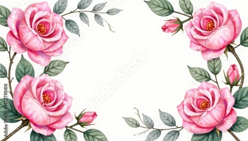 Delicate watercolor roses & leaves, blush pink hues, vintage, texture, romantic