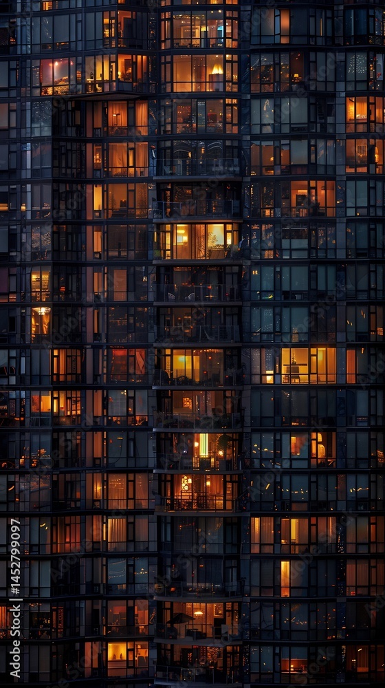 night Abstract pattern of lit windows on a skyscraper facade at night Abstract pattern of lit windows on a skyscraper facade at