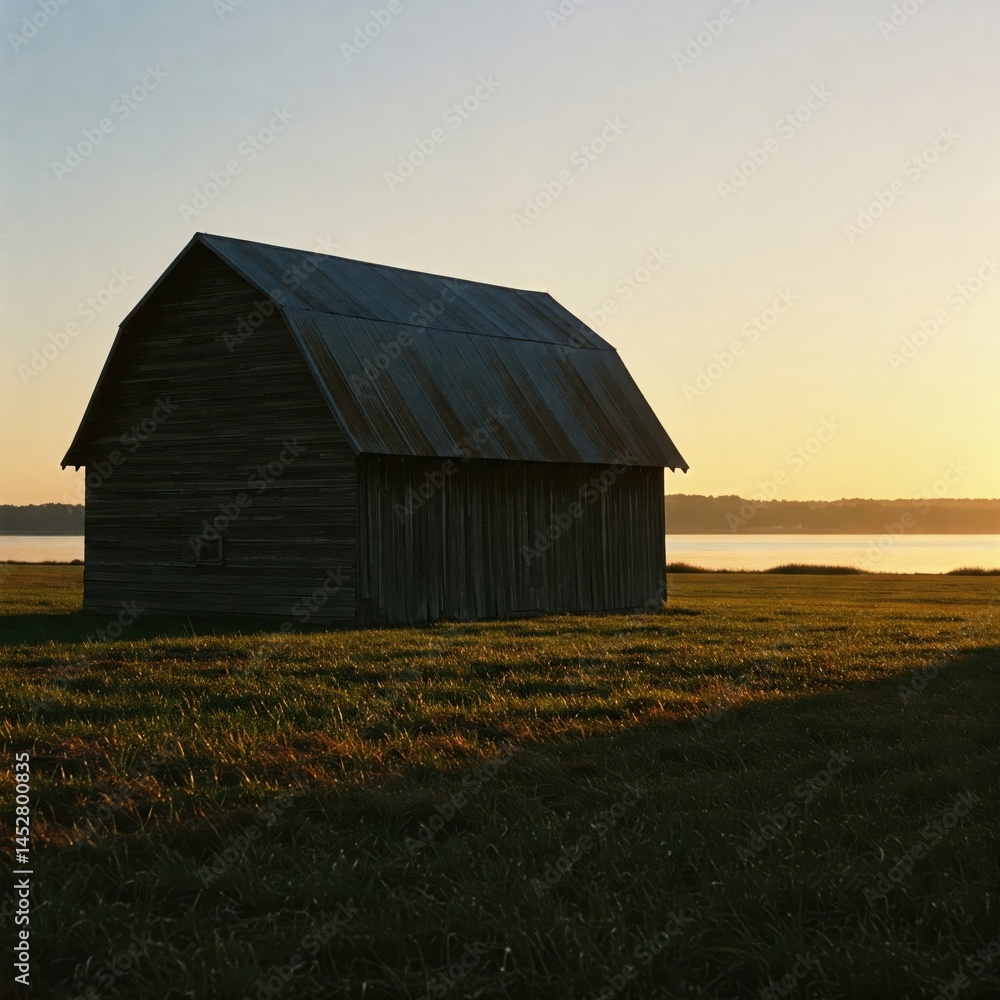 Obraz premium Solitary Barn Facing Quiet Water