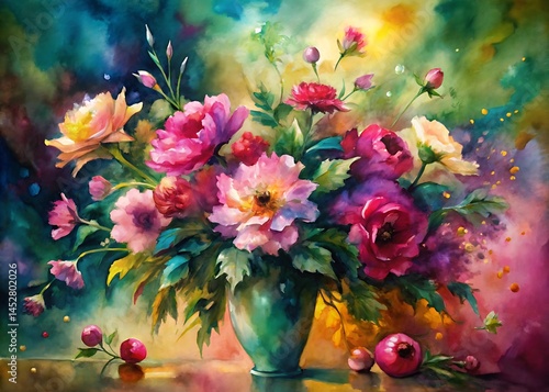 Wallpaper Mural watercolor art abstract of flowers in the air in background Torontodigital.ca