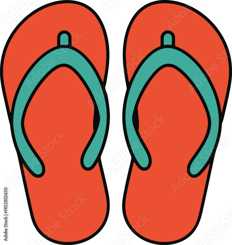 Two Orange Flip Flops With Turquoise Straps Isolated On White Background Illustration
