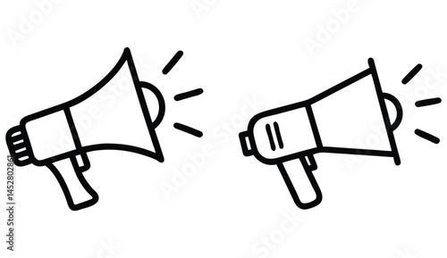 Megaphone Icon Set – Minimalist Line Art Illustrations for Announcements, Marketing, and Communication