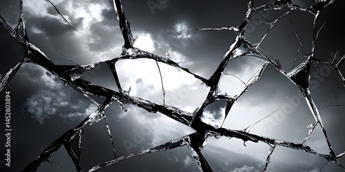 Shattered Sky: A striking, artistic composition revealing a dramatic sky fractured into an intricate pattern of broken glass, symbolizing disruption and emotional turmoil.