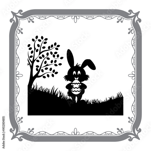 Easter Bunny Scene in Black and White