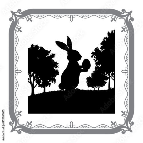 Easter Bunny Scene in Black and White