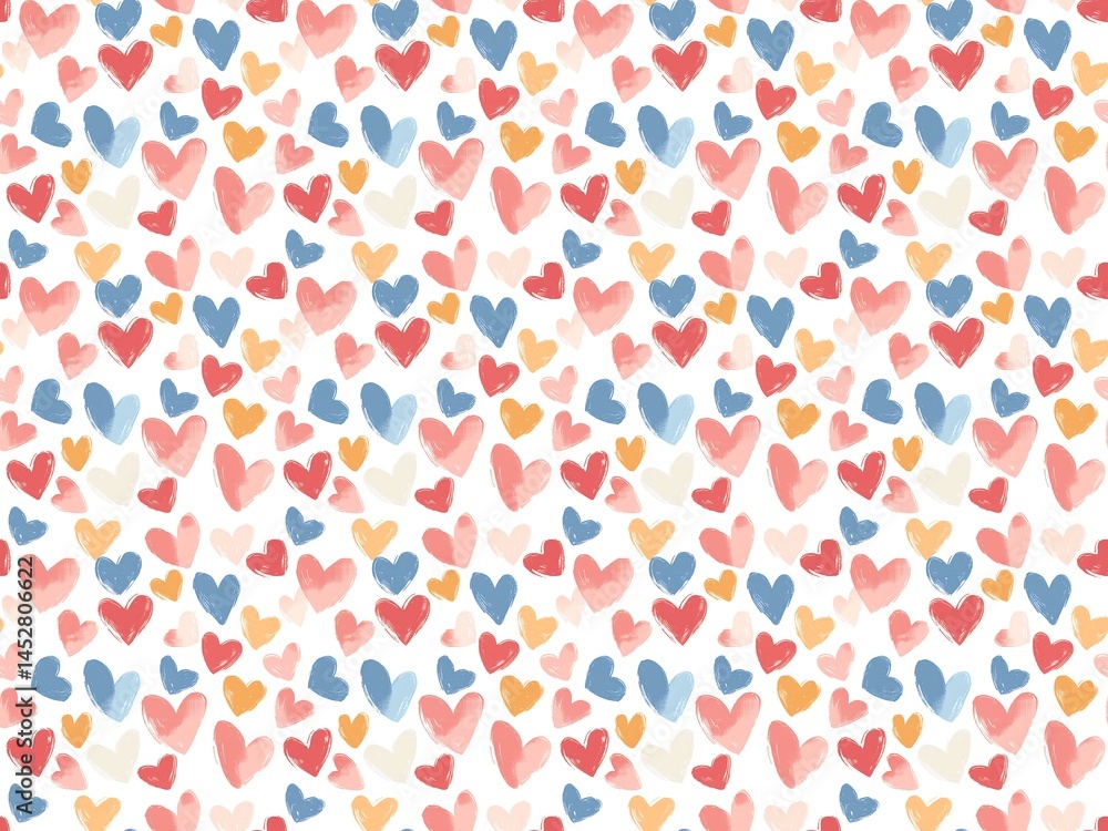 Repeating Heart Pattern in Pastel Colors with White Background for Valentine's Day and Romantic Themes Repeating Heart Pattern in Pastel Colors with White Background for Valentine's Day and Romantic Themes