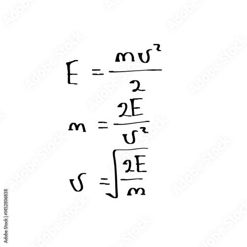 Physics formulas for energy, mass, and speed on white background  