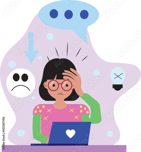 Flat female character work in office with lots of pressure. Flat style design.