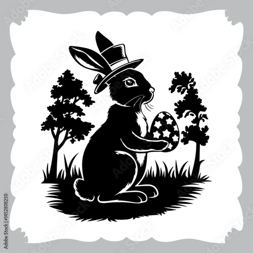 Easter Rabbit Illustration with Decorated Eggs