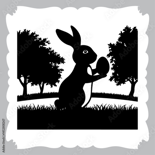 Easter Rabbit Illustration with Decorated Eggs