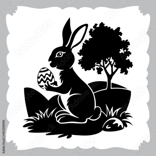 Easter Rabbit Illustration with Decorated Eggs