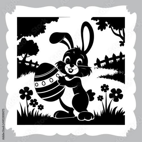 Easter Rabbit Illustration with Decorated Eggs