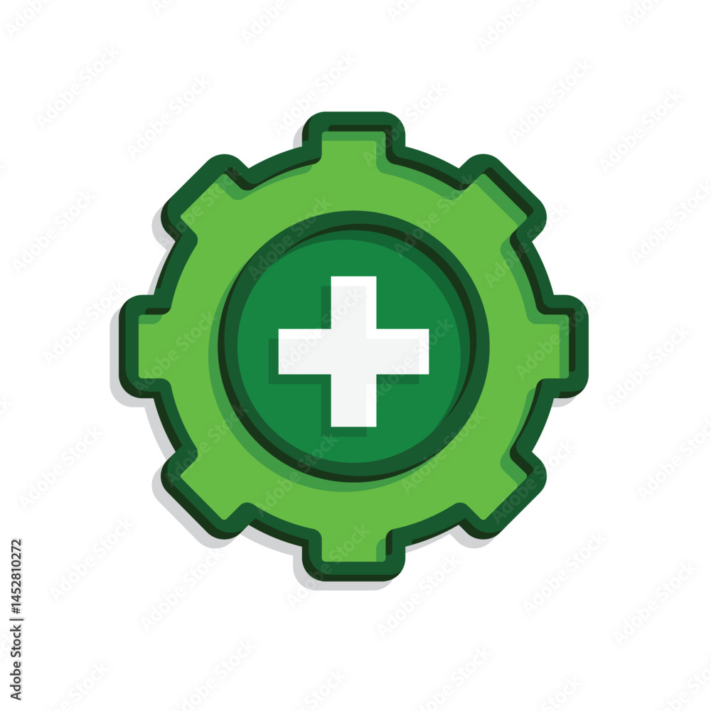 Obraz premium health icon. plus sign in gear. mental, medicine, pharmacy, hospital, drug, web. simple 3d style design