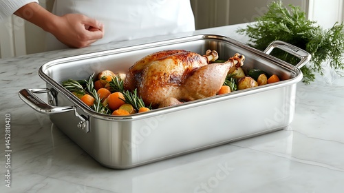Roasted Turkey with Vegetables in a Roasting Pan