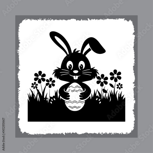 Springtime Rabbit with Easter Egg in Forest Scene