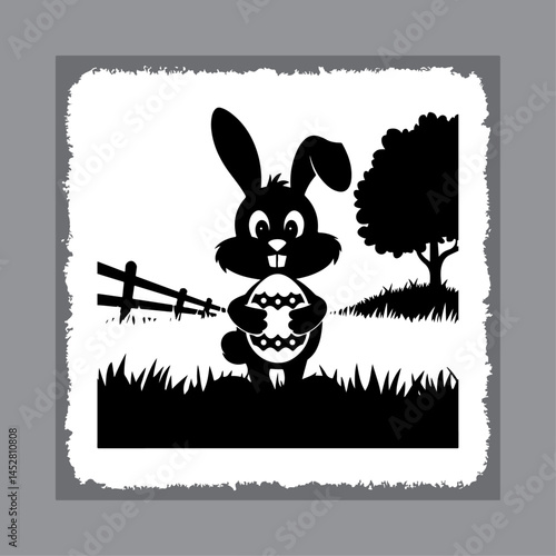 Easter Bunny Holding Decorated Egg Silhouette