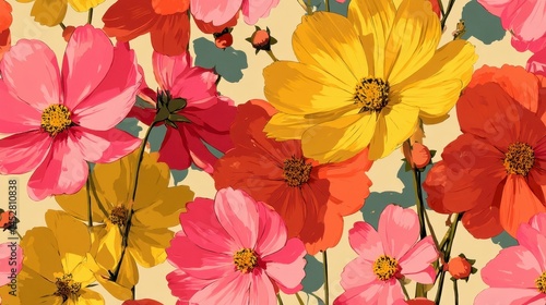Wallpaper Mural Vibrant Flower Floral Pattern Torontodigital.ca