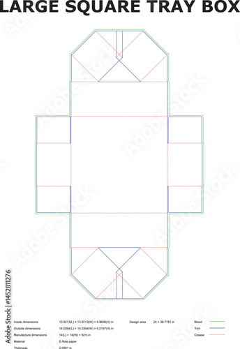 Square Tray Box Die Cut Template Design With Dimensions And Crease Lines