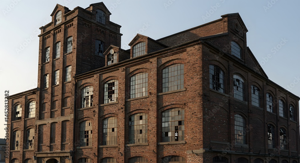 Fototapeta premium Old Brick Building Exterior with Broken Windows