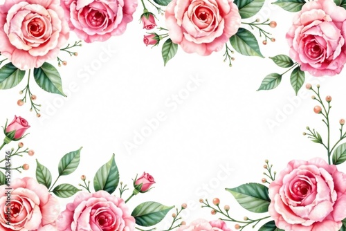 Delicate watercolor roses & leaves, repeating pattern, repeating pattern, bloom, pink