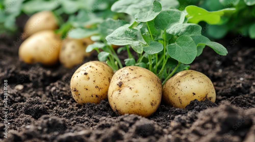 Freshly dug potatoes in soil Freshly dug potatoes in soil