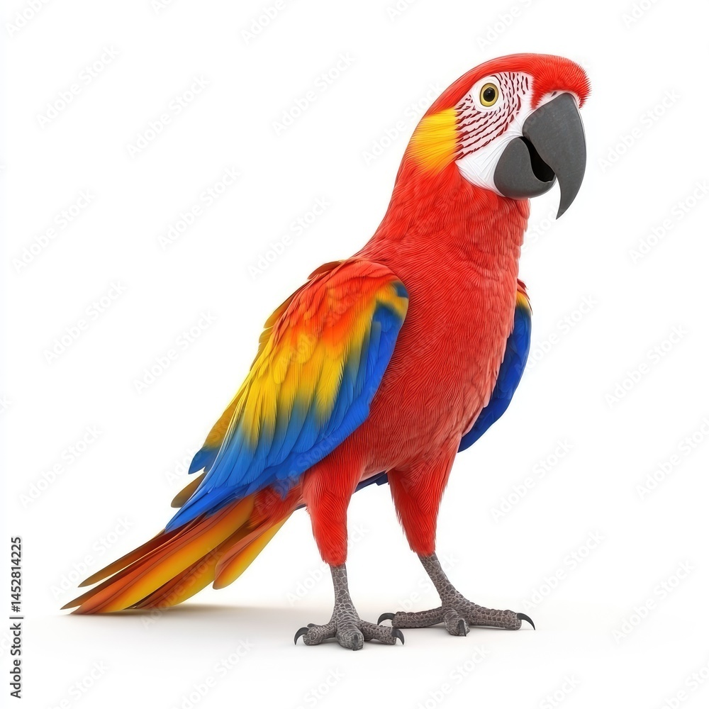 Naklejka premium Vibrant macaw bird against a plain white background.
